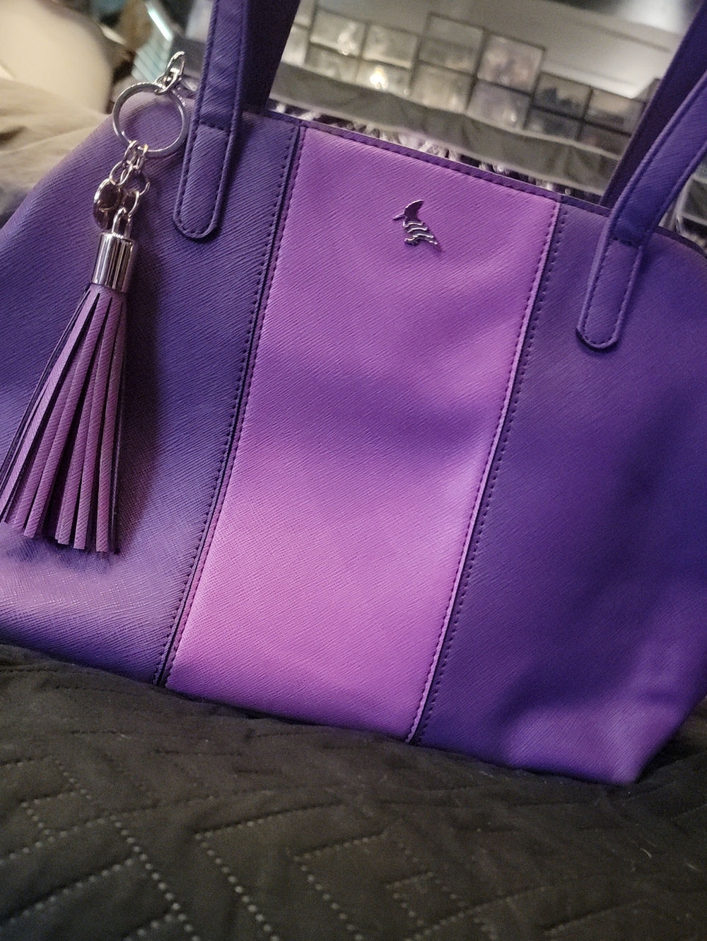 Purple Two-Tone Tote with Tassel Accent by